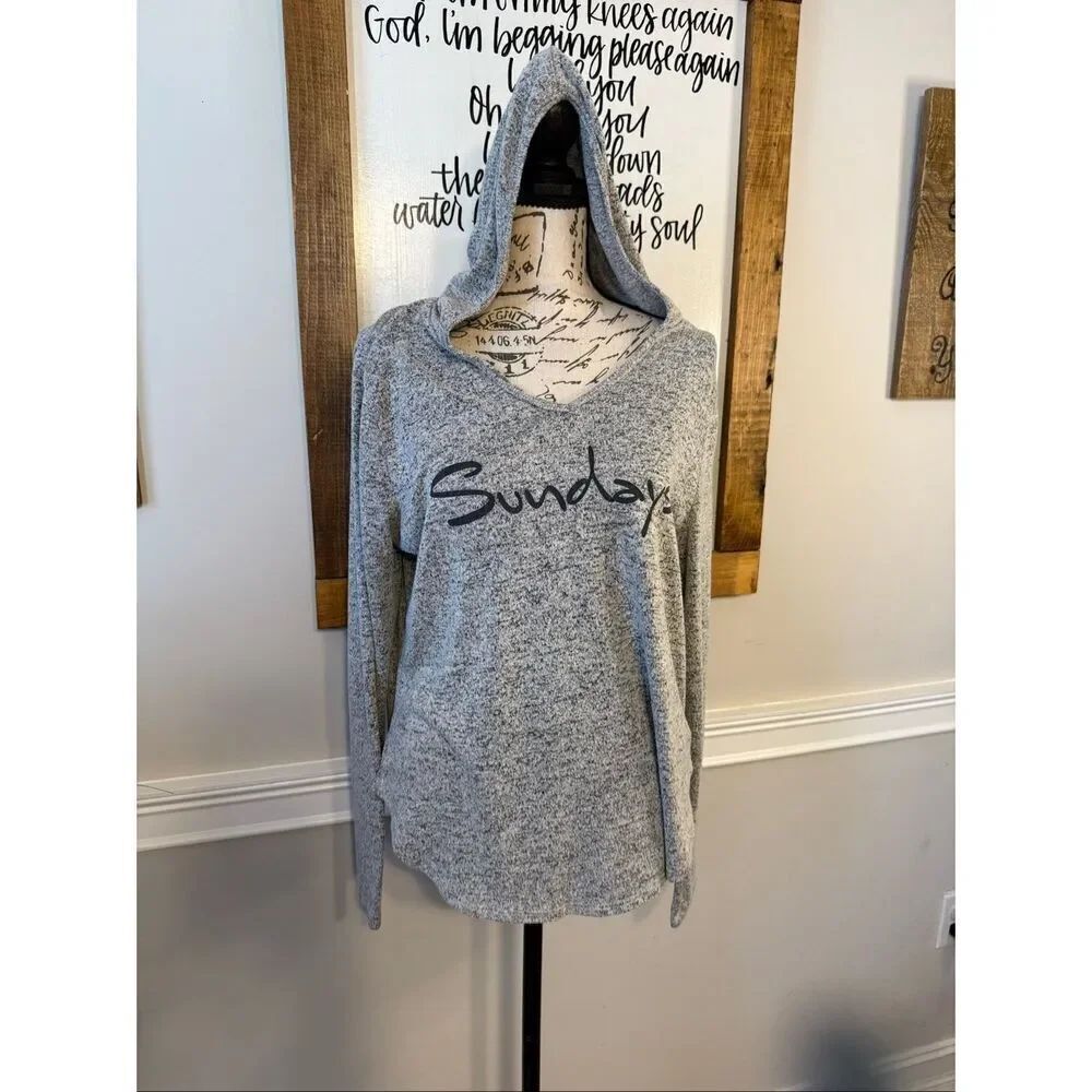 Wallpapher Womens Heather Sundays Lightweight Pullover Hoodie Sweater Gray Large